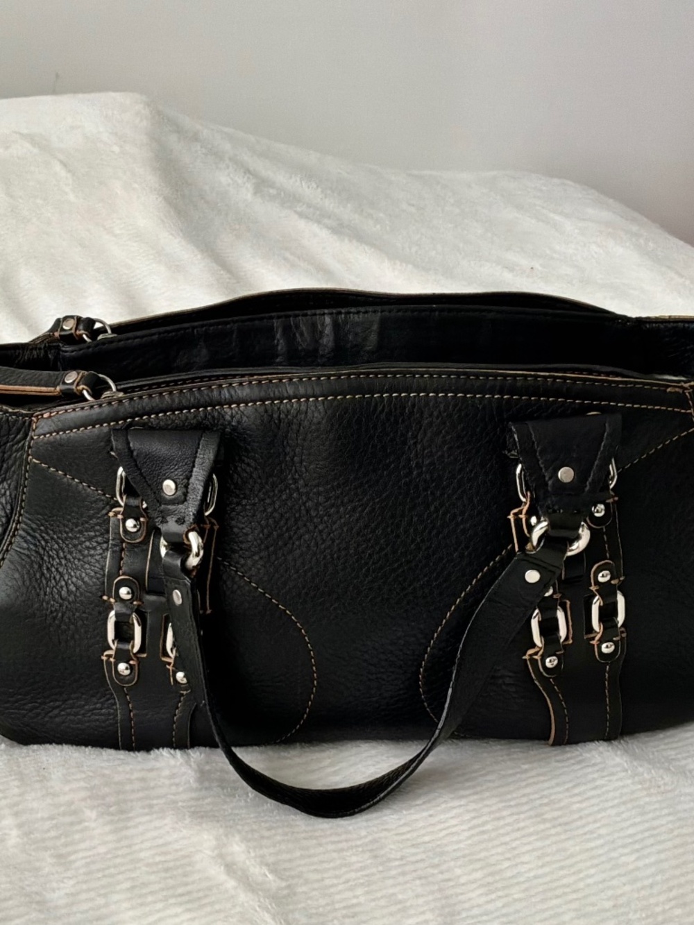 Cole Haan Village Y2K Village Black Pebbled Leather Satchel Bag
